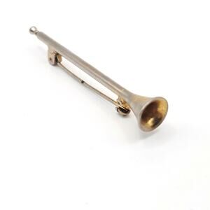 Vintage Brooch Gold Tone Bugle Horn Pin Tie Tac Marching Band Music